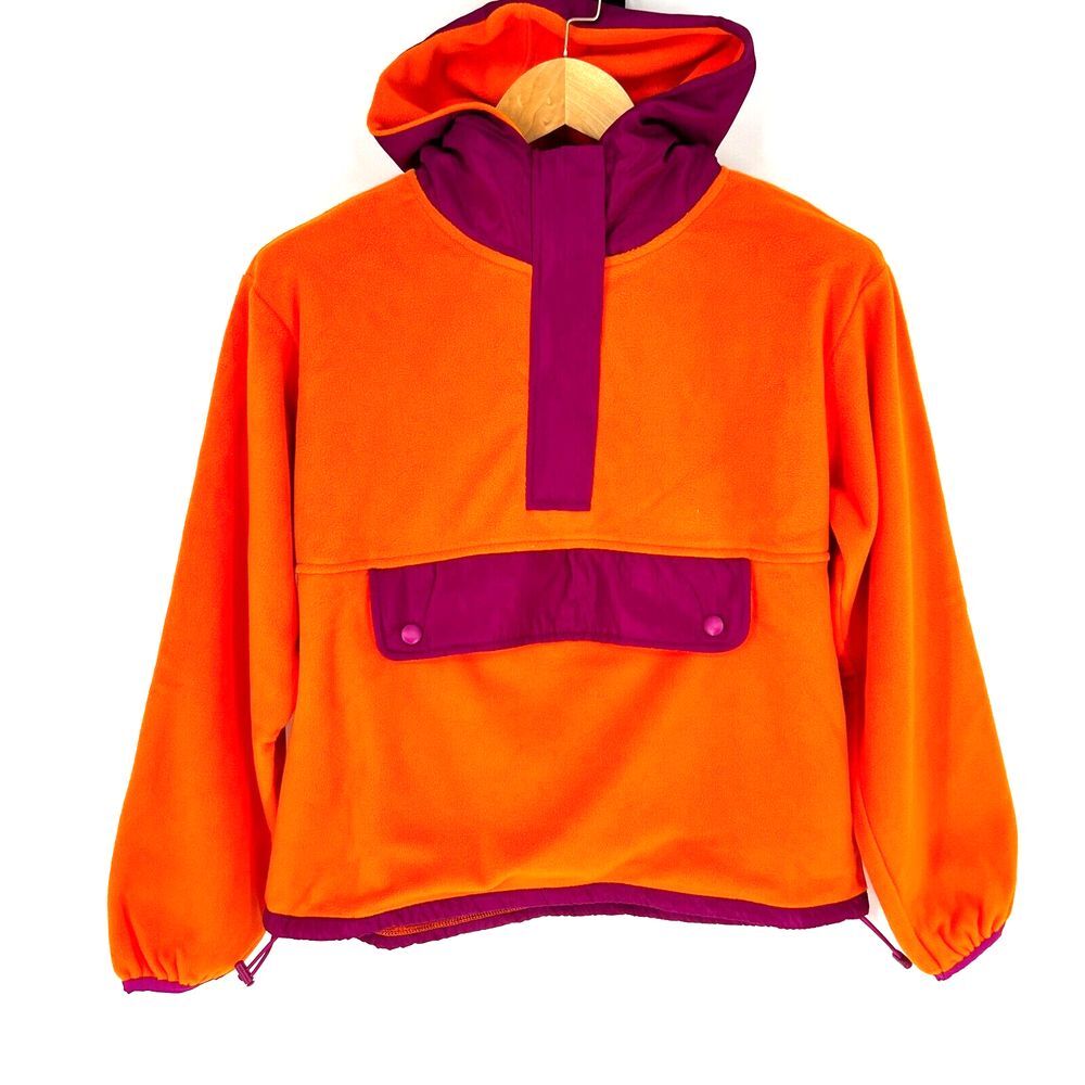 FOREVER‎ 21 Anorak Jacket Women's Fleece Size S Orange Pink Pocket Hooded